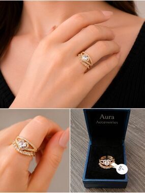 NWT Aura Accessories Gold Tone Bridal Eternity Band Ring Set Size 7